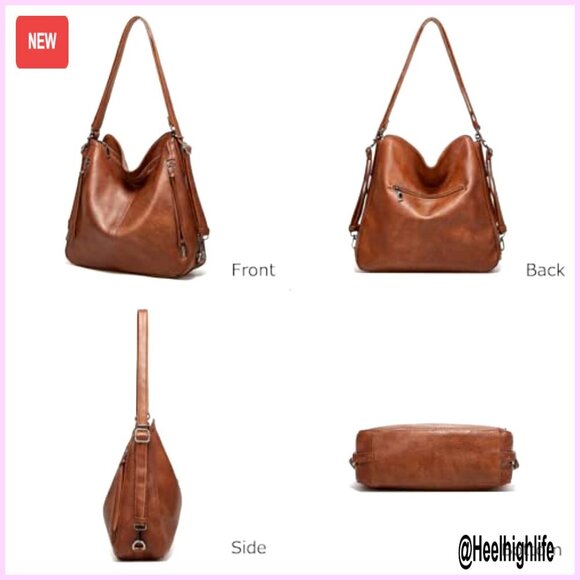 Convertible Backpack Hobo Bag Set Vegan Leather Tote Crossbody Shoulder Purse main image 4